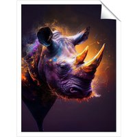 Warren Reed - Designer Golden Rhino Face Splashart Unframed Art Print | Size: W8" x H10"
