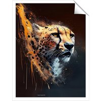 Warren Reed - Designer Cheetah Face Splashart Dark Background Unframed Art Print | Size: W16" x H24"