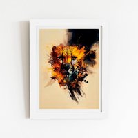 Warren Reed - Designer Cheetah Face Splashart Framed Art Print in White | Size: W12" x H16"