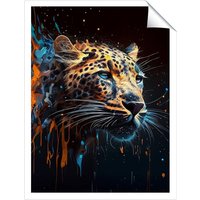 Warren Reed - Designer Leapoard Face Splashart On Dark Background Unframed Art Print | Size: W8" x H10"
