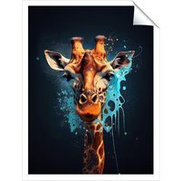 Warren Reed - Designer Blue Giraffe Face Splashart Unframed Art Print | Size: W20" x H30"