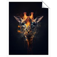 Warren Reed - Designer Golden Giraffe Face Splashart Unframed Art Print | Size: W12" x H16"