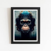 Warren Reed - Designer Gorilla Face Splashart Framed Art Print in Black | Size: W8" x H10"