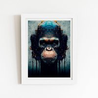 Warren Reed - Designer Gorilla Face Splashart Framed Art Print in White | Size: W24" x H36"