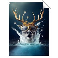 Warren Reed - Designer Stag With Glasses Splashart Unframed Art Print | Size: W12" x H16"