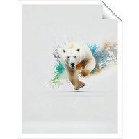 Warren Reed - Designer Charging Polar Bear Unframed Art Print | Size: W16" x H24"