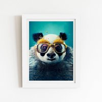 Warren Reed - Designer Panda With Golden Glasses Splashart Framed Art Print in White | Size: W8" x H10"