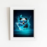 Warren Reed - Designer Panda With Glasses Splashart Water Framed Art Print in White | Size: W8" x H10"