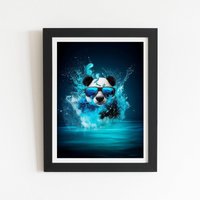Warren Reed - Designer Panda With Glasses Splashart Water Framed Art Print in Black | Size: W16" x H24"