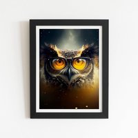 Warren Reed - Designer Owl With Glasses Splashart Framed Art Print in Black | Size: W20" x H30"