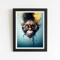 Warren Reed - Designer Monkey With Glasses Splashart Framed Art Print in Black | Size: W8" x H10"
