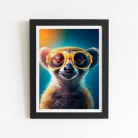 Warren Reed - Designer Meerkat With Glasses Splashart Framed Art Print in Black | Size: W8" x H10"