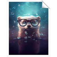 Warren Reed - Designer Ferret With Glasses Splashart Water Unframed Art Print | Size: W20" x H30"