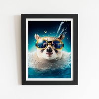 Warren Reed - Designer Dormouse With Glasses Splashart Framed Art Print in Black | Size: W20" x H30"