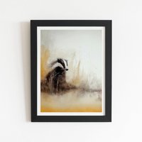 Warren Reed - Designer Badger Watercolour Framed Art Print in Black | Size: W20" x H30"