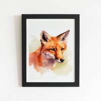 Warren Reed - Designer Fox Watercolour Framed Art Print in Black | Size: W8" x H10"