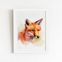 Warren Reed - Designer Fox Watercolour Framed Art Print in White | Size: W8" x H10"