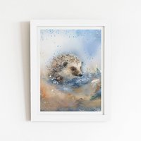 Warren Reed - Designer Hedgehog Watercolour Framed Art Print in White | Size: W20" x H30"