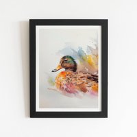 Warren Reed - Designer Mallard Watercolour Framed Art Print in Black | Size: W12" x H16"