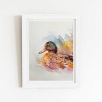 Warren Reed - Designer Mallard Watercolour Framed Art Print in White | Size: W20" x H30"
