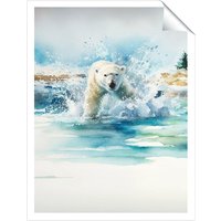 Warren Reed - Designer Hunting Polar Bear Watercolour Unframed Art Print | Size: W20" x H30"