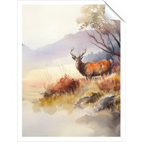 Warren Reed - Designer Stag Deer Water Colour Unframed Art Print | Size: W12" x H16"