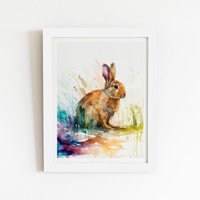 Warren Reed - Designer Rabbit Splash Watercolour Framed Art Print in White | Size: W20" x H30"