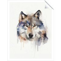 Warren Reed - Designer Wolf Watercolour Unframed Art Print | Size: W12" x H16"