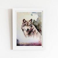 Warren Reed - Designer Loyal Wolf Watercolour Framed Art Print in White | Size: W8" x H10"