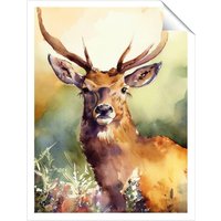 Warren Reed - Designer Splendid Stag Watercolour Unframed Art Print | Size: W20" x H30"