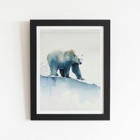 Warren Reed - Designer Polar Bear Watercolour Framed Art Print in Black | Size: W20" x H30"