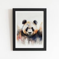 Warren Reed - Designer Panda Watercolour Framed Art Print in Black | Size: W12" x H16"