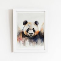 Warren Reed - Designer Panda Watercolour Framed Art Print in White | Size: W24" x H36"