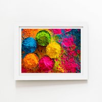 Warren Reed - Designer Colourful Bowls Framed Art Print in White | Size: W20" x H30"