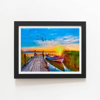 Warren Reed - Designer Sunset Of Colours At The Lake Framed Art Print in Black | Size: W8" x H10"