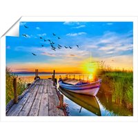 Warren Reed - Designer Sunset Of Colours At The Lake Unframed Art Print | Size: W12" x H16"