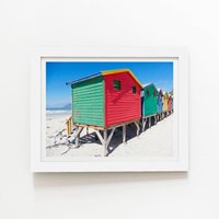 Warren Reed - Designer Beach Cabins Framed Art Print in White | Size: W24" x H36"