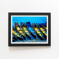 Warren Reed - Designer Colourful Tour Boats At The Lakeside Of The Nainital, India Framed Art Print in Black | Size: W16" x H24"