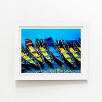 Warren Reed - Designer Colourful Tour Boats At The Lakeside Of The Nainital, India Framed Art Print in White | Size: W20" x H30"