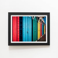 Warren Reed - Designer Coloured Beach Huts Framed Art Print in Black | Size: W16" x H24"