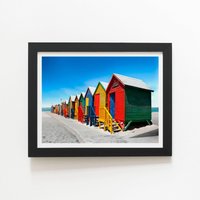 Warren Reed - Designer Colourful Bathing Cabins Framed Art Print in Black | Size: W12" x H16"