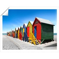 Warren Reed - Designer Colourful Bathing Cabins Unframed Art Print | Size: W24" x H36"