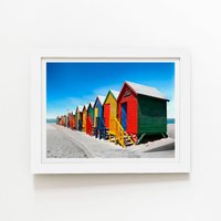Warren Reed - Designer Colourful Bathing Cabins Framed Art Print in White | Size: W24" x H36"