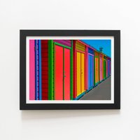 Warren Reed - Designer Coloured Beach Huts Sketch Framed Art Print in Black | Size: W20" x H30"