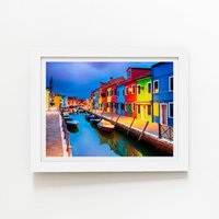 Warren Reed - Designer Burano Island Evening Framed Art Print in White | Size: W16" x H24"