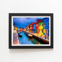 Warren Reed - Designer Burano Island Evening Framed Art Print in Black | Size: W20" x H30"