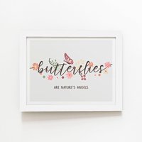 Warren Reed - Designer Butterflies Are Natures Angels Framed Art Print in White | Size: W12" x H16"
