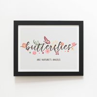 Warren Reed - Designer Butterflies Are Natures Angels Framed Art Print in Black | Size: W24" x H36"
