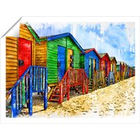 Warren Reed - Designer Colourful Beach Cottages Sketch Unframed Art Print | Size: W20" x H30"