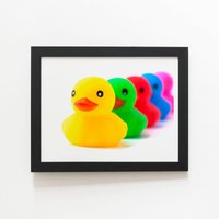 Warren Reed - Designer Colourful Ducks In A Row Framed Art Print in Black | Size: W16" x H24"